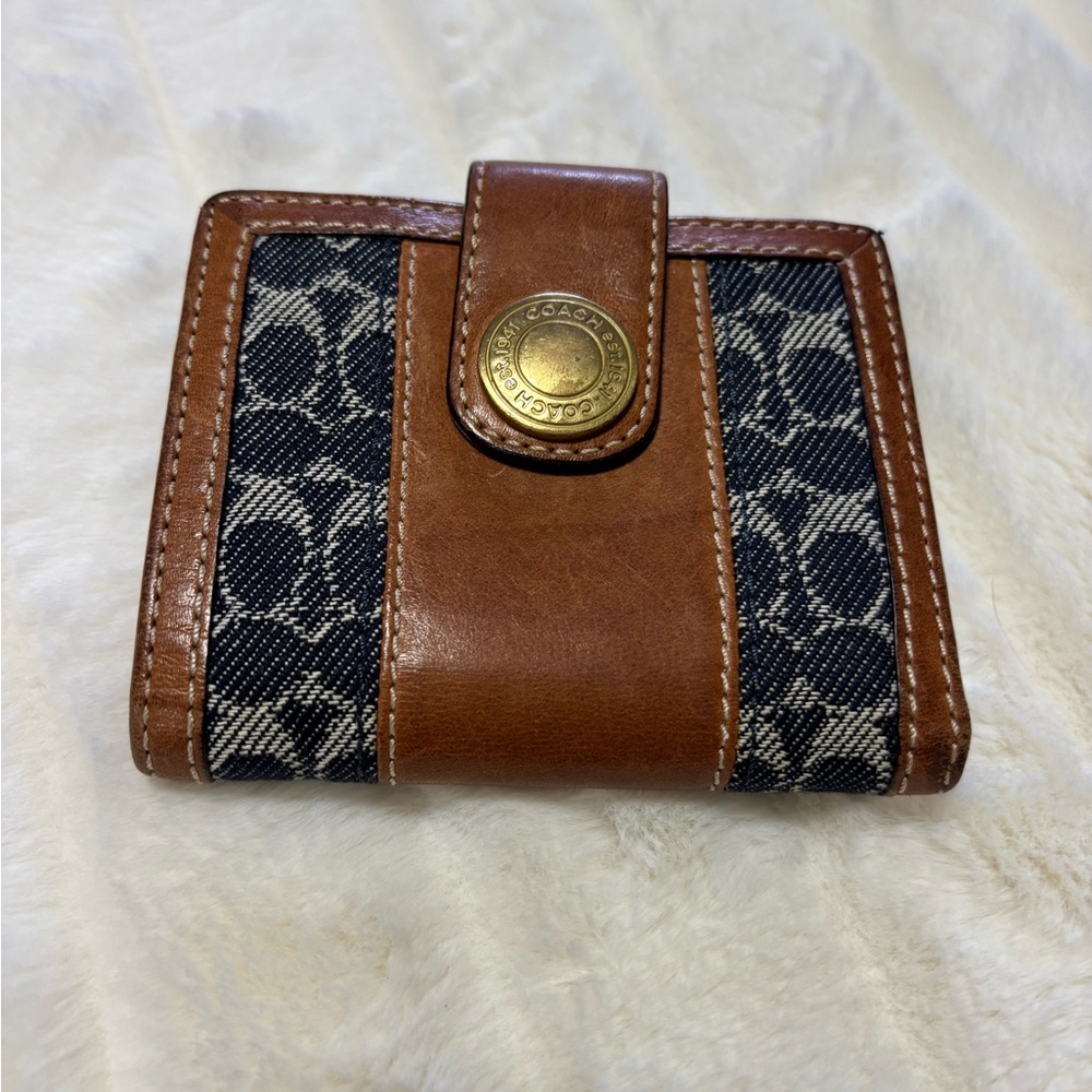 Coach Tan and Blue Denim and  Leather Wallet